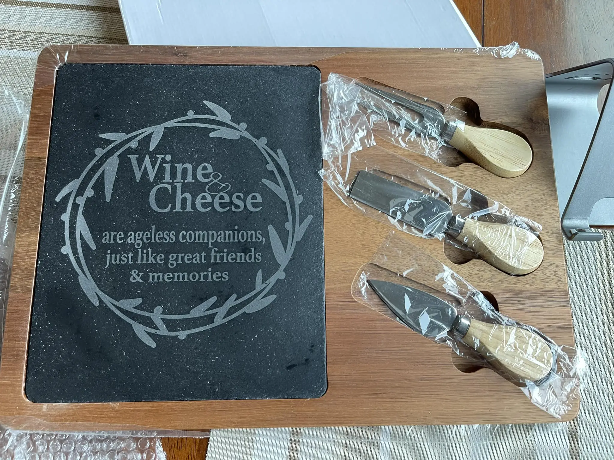 Laser engraved wine and cheese board